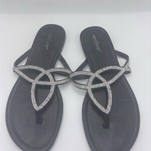 Westloop Black Rhinestone Knot Thong Sandals